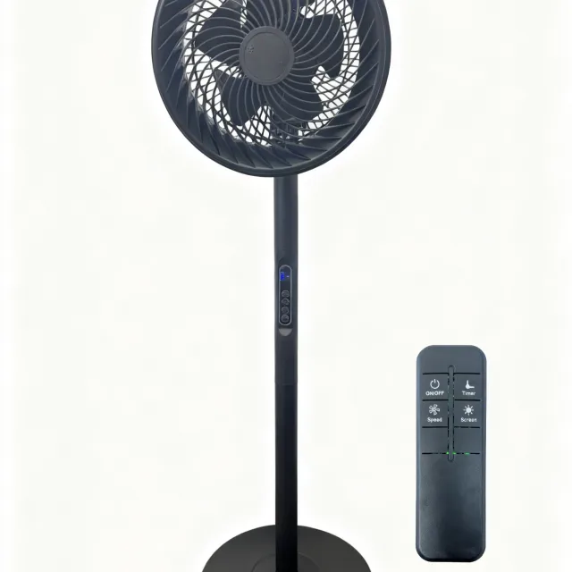 Ventilador de piso con circulación de varilla de plástico de tres secciones, color negro, 12 pulgadas