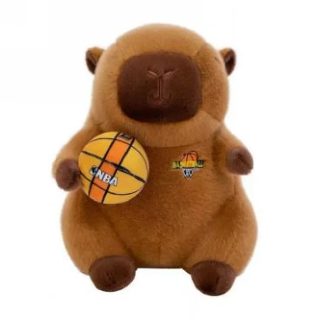 Capibara con balón de básquetbol, amarillo · Peluche · 30 cm