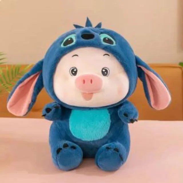 Porquinho gordinho fantasiado de Stitch · Pelúcia · 30 cm