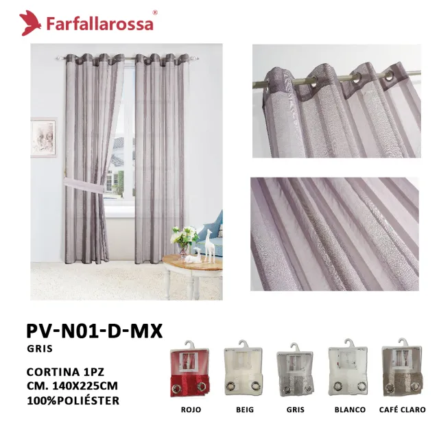 Farfallarossa 格条纹麻纱帘 PV-N01 灰色