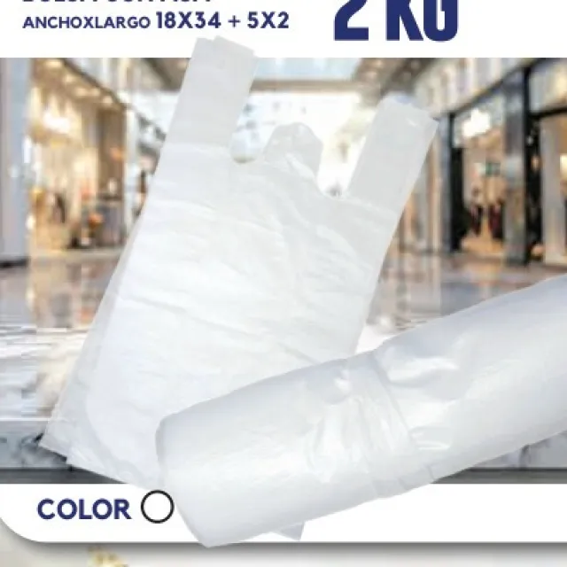 FULL PLAST Bolsa con asa tipo camiseta 2 kg / 18 × 34 + 5 × 2
